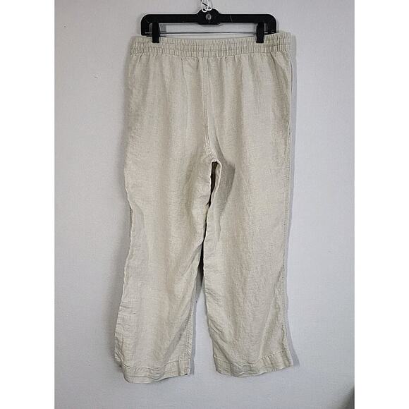 LL Bean Wide Leg Linen Pants Women 14 Tan Drawstring Elastic Waist Beach Coastal - Picture 5 of 11